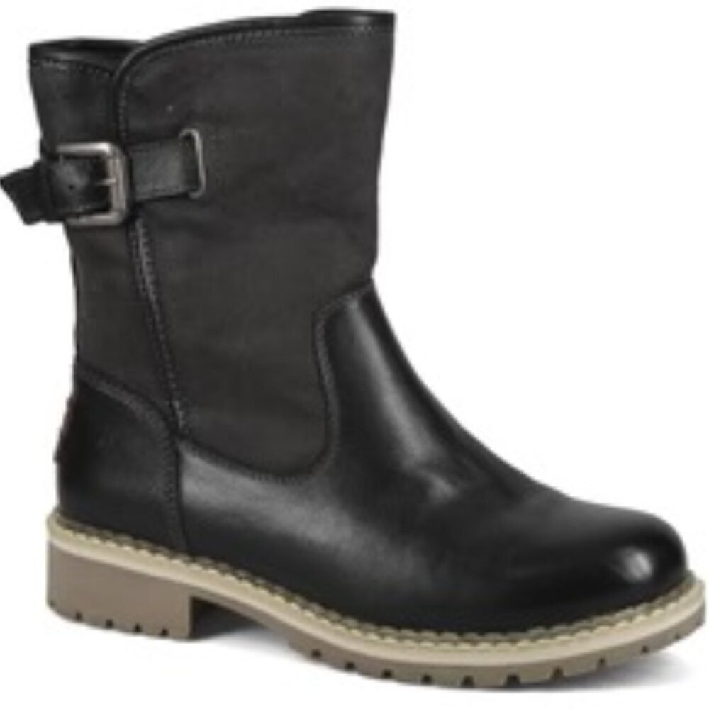 Josef Seibel 1886 Wynona 03 Black Leather/Suede Ankle Side Zip Moto Combat Boots